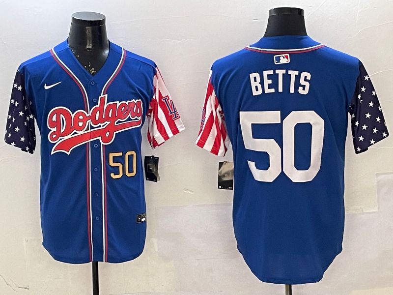 Men Los Angeles Dodgers 50 Betts Blue a generation of national flags Joint name 2025 Nike MLB Jersey style 10